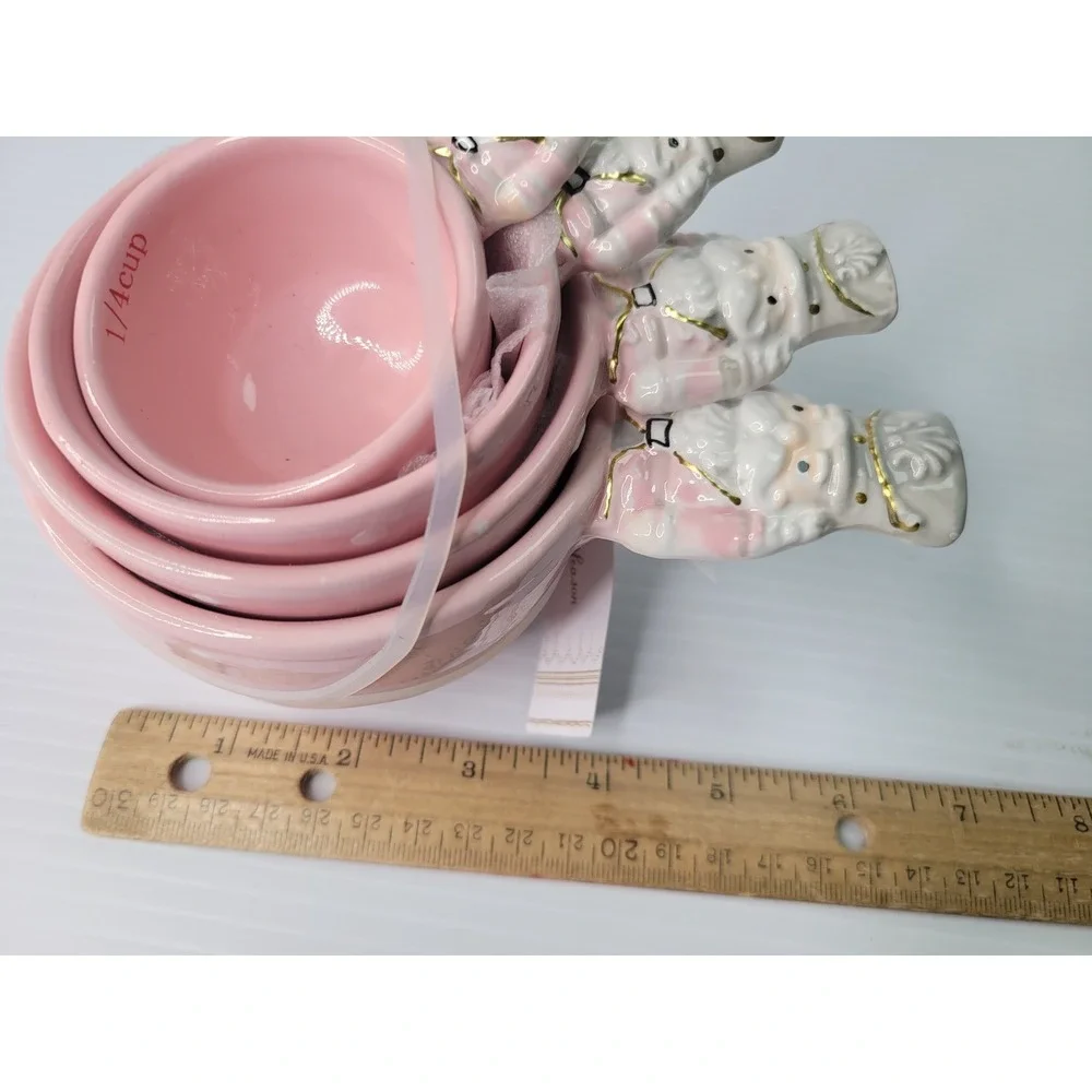 Arlington Designs Measuring Cups Pink Nutcracker Ceramic Polka Dot Christmas NEW